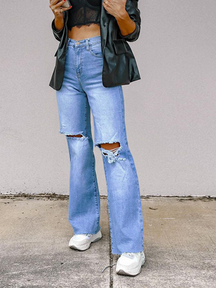 High-Waisted Distressed Skinny Denim Jeans