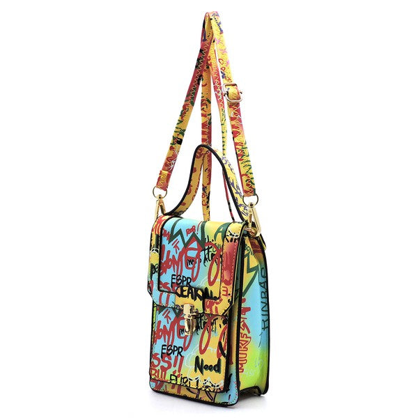 Multi Graffiti Top Flap Crossbody Bag Phone Purse