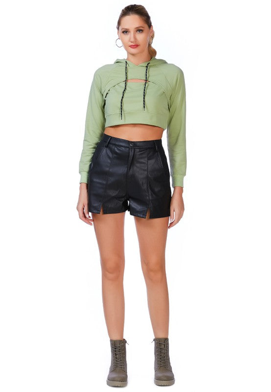 All Relaxed Front Slit Cropped Hoodie