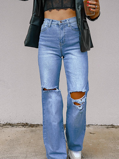 High-Waisted Distressed Skinny Denim Jeans