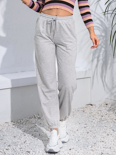 Solid Color High Waist Casual Sports Drawstring Tied Pants HW5893P9VH