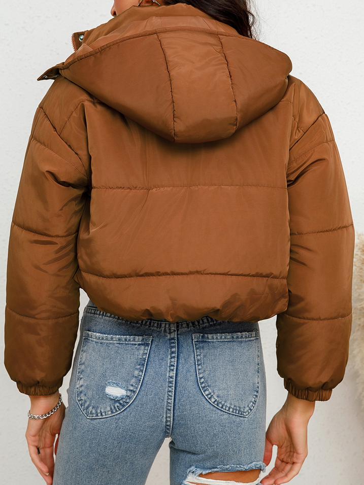 Cropped Puffer Jacket in Brown