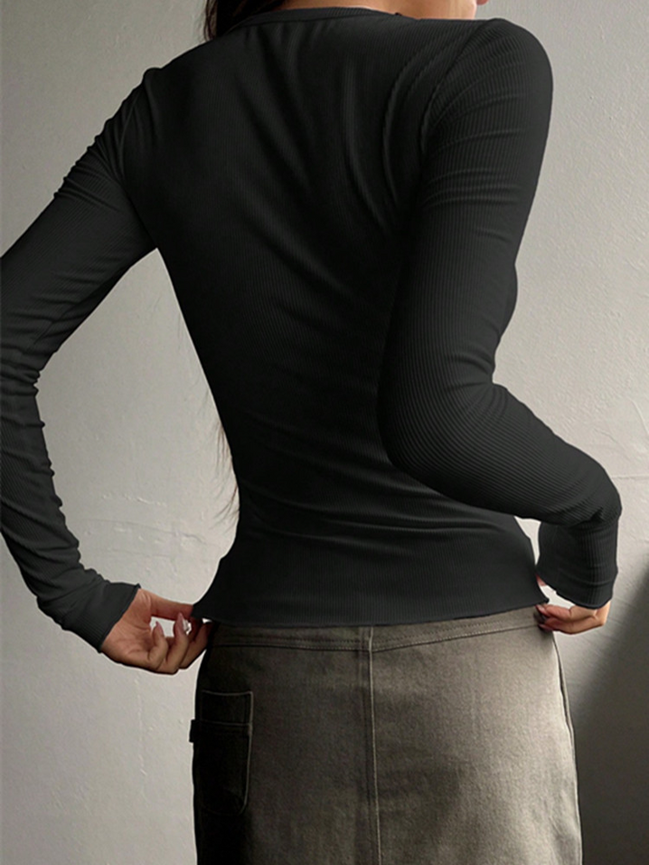 Solid Long Sleeve Slim Fit Rib Knitted Top HW7W2HQ93K