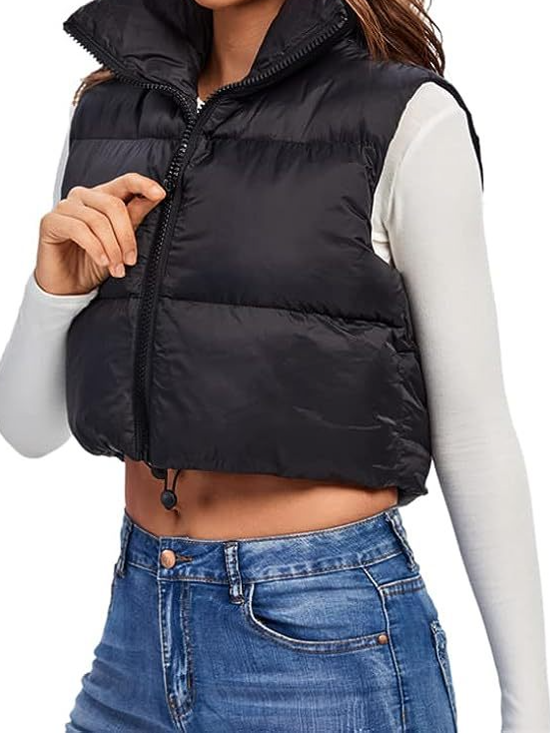 Solid Color Cropped Down Cotton Vest