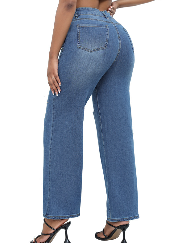High-Rise Wide Leg Distressed Jeans