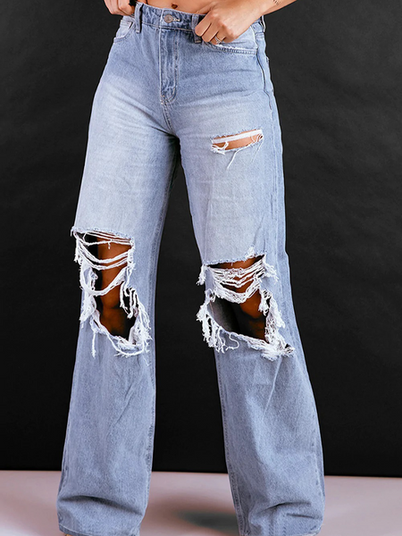 Water Wash Ripped High Waisted Wide Leg Jeans