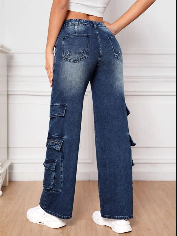 Zipper Multi-Pocket High Rise Straight Leg Jeans
