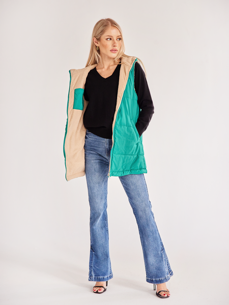 Women's Zip Up Reversible Fleece Vest with Hood
